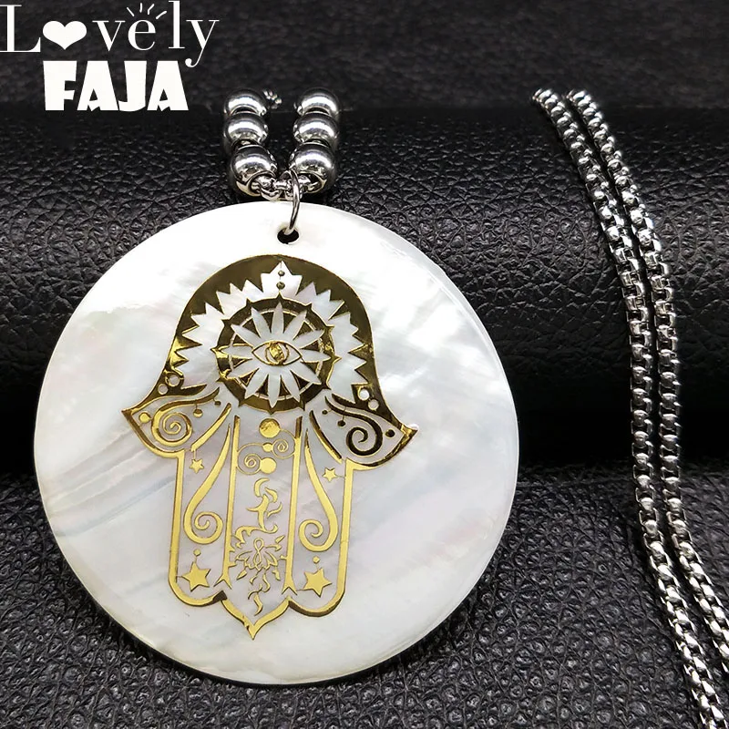 

2019 Islam Hamsa Hand Stainless Steel Sell Necklace for Women Gold Color Big Long Necklace Jewelry bisuteria mujer N18439