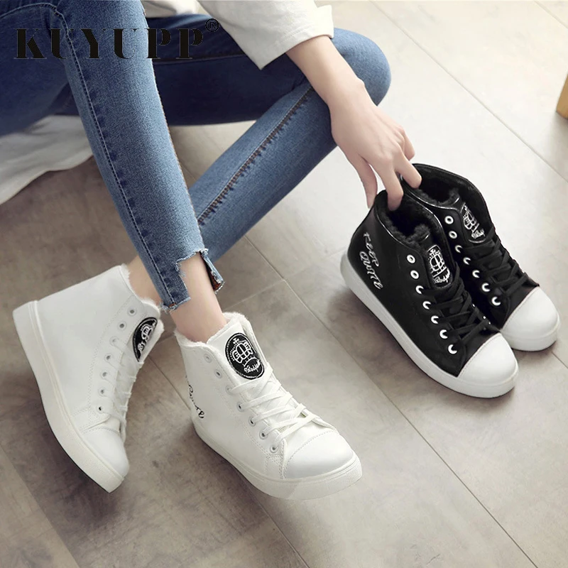 

High Top Black Women Winter Ankle Boots Korean Style Platform Short Boots Soft Waterproof White Ankle Botas Ladies Shoes KBT1087