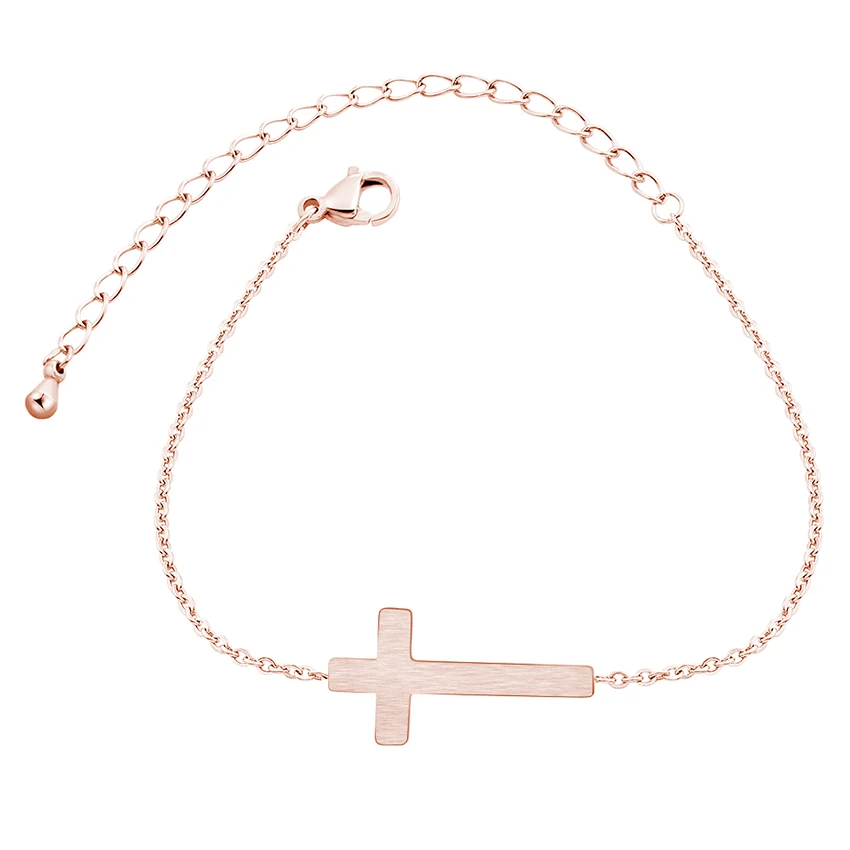 

Rose Gold Sideways Cross Bracelet Femme Stainless Steel Charm Friendship Bracelets Women Religious Jewelry Pulseras Mujer Bff