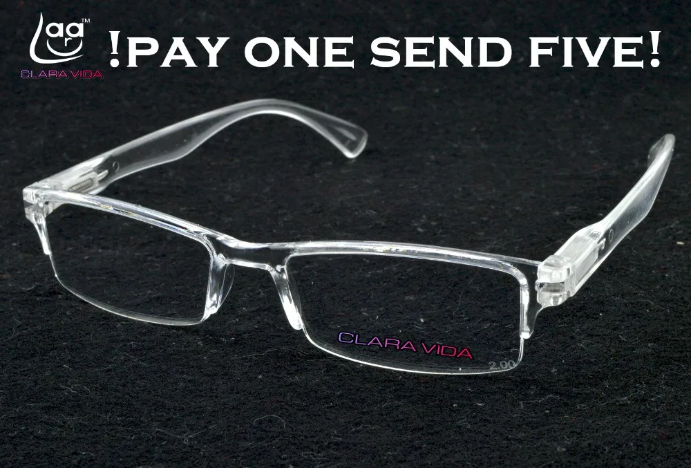 

FIVE PAIRS Spring leg strachable new fashion plexi glass transparent reading glasses +1 +1.5 +2 +2.5 +3 +3.5 +4
