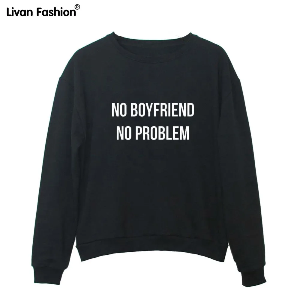 Black Sweatshirts Hedging A Capless Printed With "NO BOYFRIEND NO
