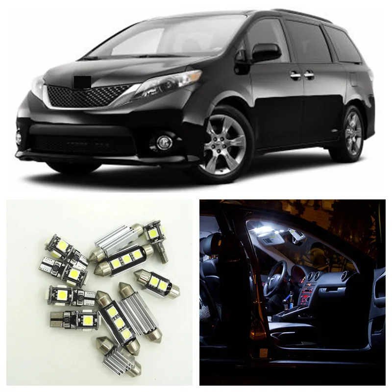 

13Pcs Cool White LED Interior Lights Package Kit For Toyota Sienna 2011-2015 Map Dome Trunk Door License Plate Lights
