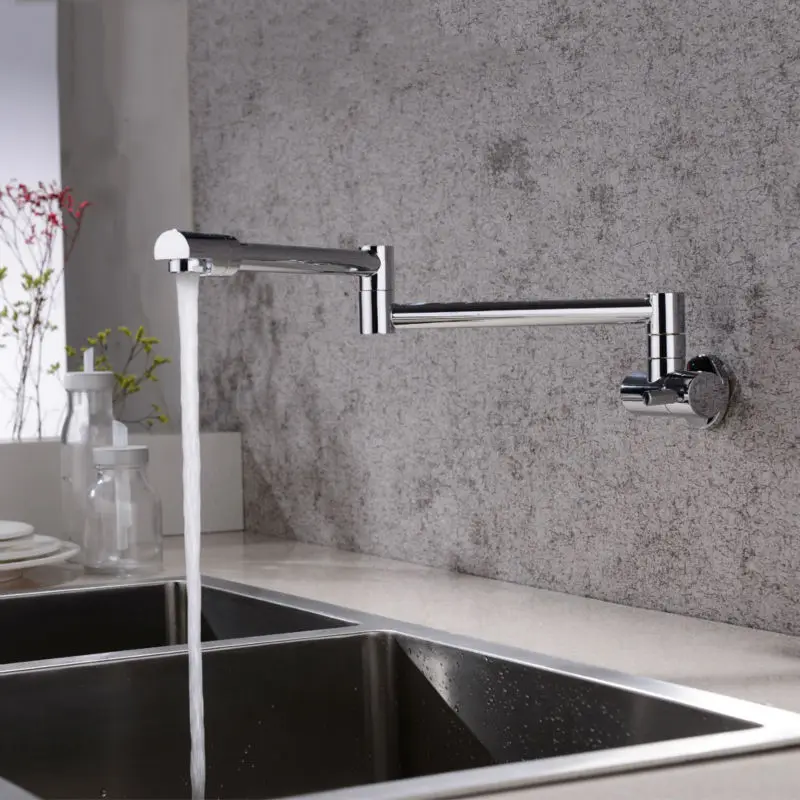 Solid Brass Kitchen Wall Mount Pot Filler Faucet Swivel folding retractable rotary stretch vegetables basin