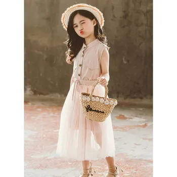 

Girls Summer Clothes Solid Vest + Mesh Skirt 2PCS Girls Clothes Set Teenage Children'S Summer Suits 6 8 10 12 13 14 Year