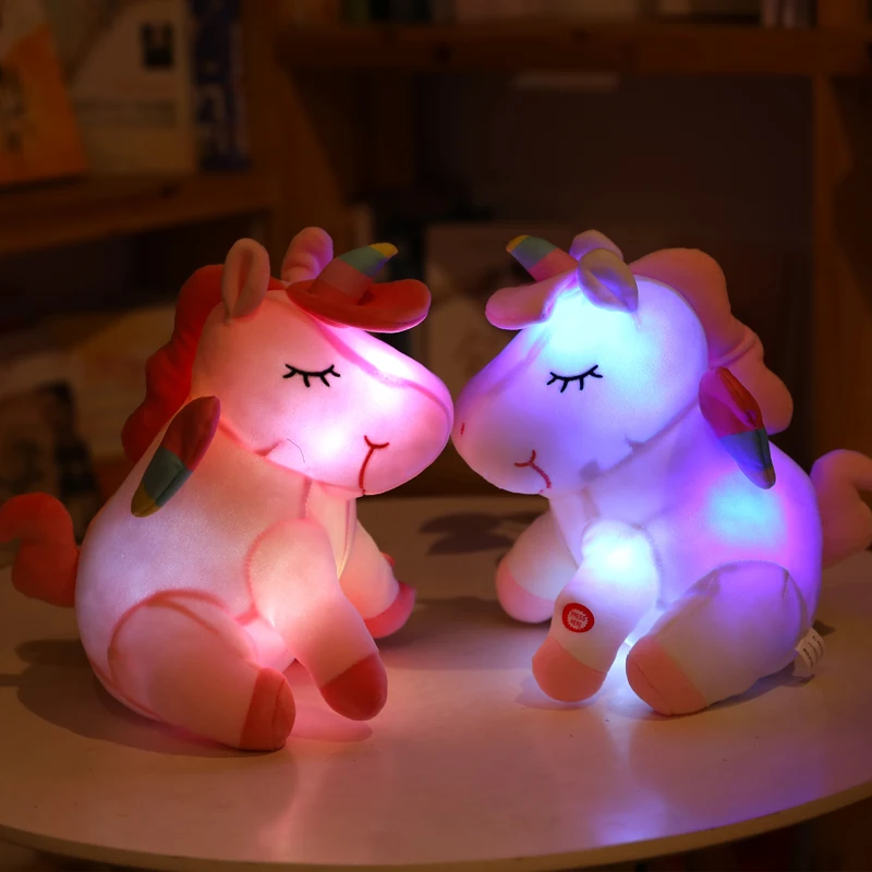 30cm LED Plush Light Up Toys Pink Unicorn Stuffed Animals Plush Cute Pony Horse Toy Soft Doll Kids Toys Christmas Birthday Gifts