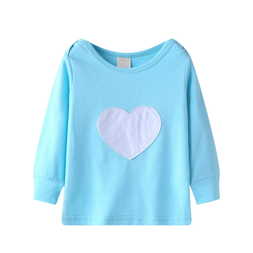 Cute Baby Girls T-shirt Long Sleeve Heart Print Tops T Shirt Clothes Outfits Kids Clothes Little Girls Clothing #C