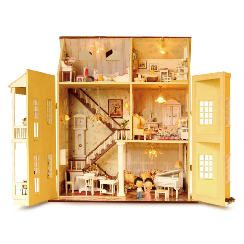  Cutebee DIY House Miniature with Furniture LED Music Dust Cover Model Building Blocks Toys for Chil - 32777347827