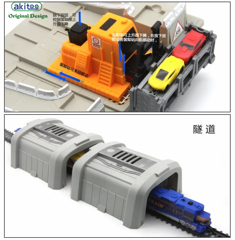 Akitoo 1024, электрический светильник, железнодорожная машина, посылка, полная длина, 549c, симулятор, автомобильная погрузочная станция, туннельные игрушки, игрушка для раннего образования, подарок
