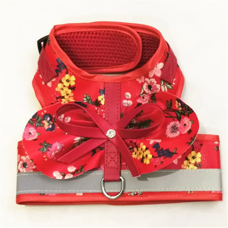 

Reflective Dog Harness Nylon Pitbull Pug Small Medium Dogs Harnesses Vest Bling Rhinestone Bowknot Dog Accessories Pet Supplies