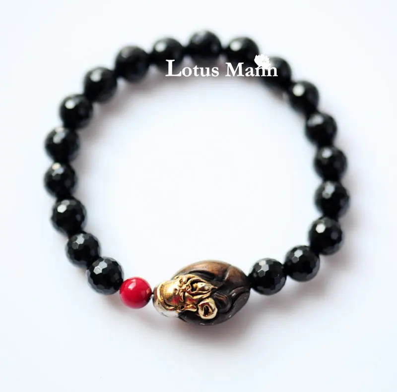 

Lotus mann Black Spinel Mix Longevity God Copper Single Wrap Bracelet for Woman