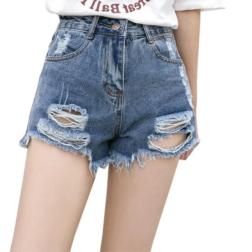 YRRETY Women Distressed Ripped Denim Shorts High Waist Blue Jeans ...