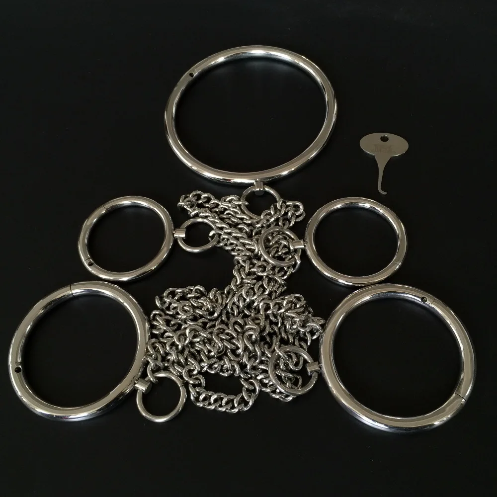 Stainless steel Round bdsm collar handcuffs for sex bondage set restraints with chain slave adult game toys couples | Красота и