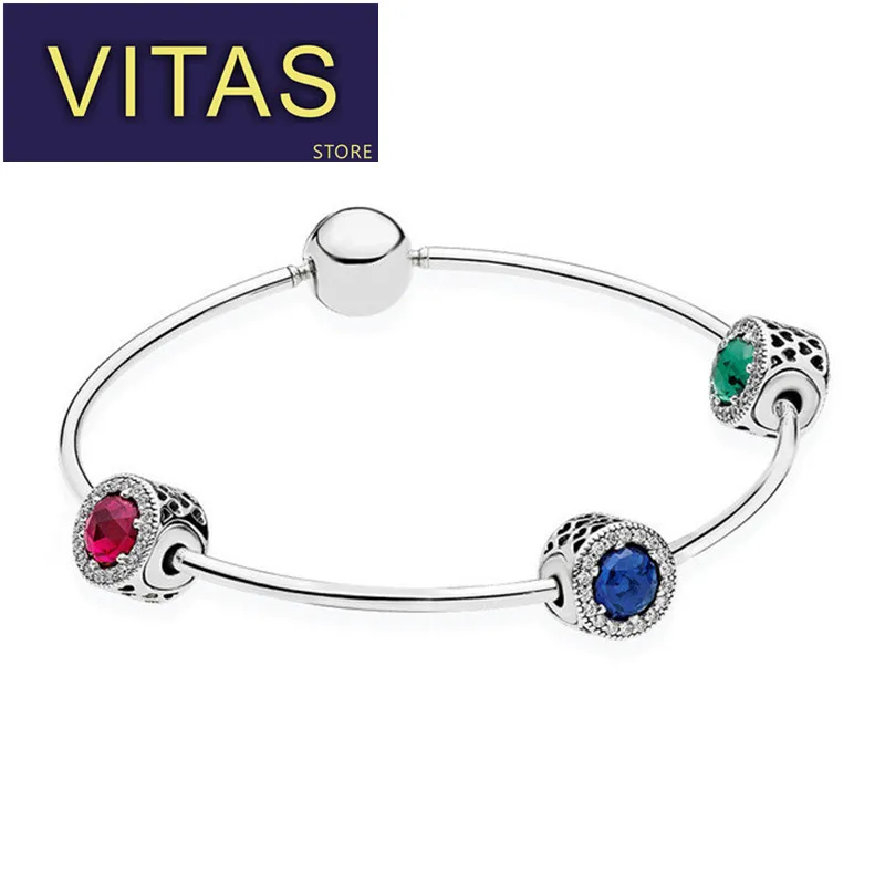 

ViTas PAN 100%925 sterling silver brand new genuine four round pendant temperament romantic ladies holiday gift bracelet