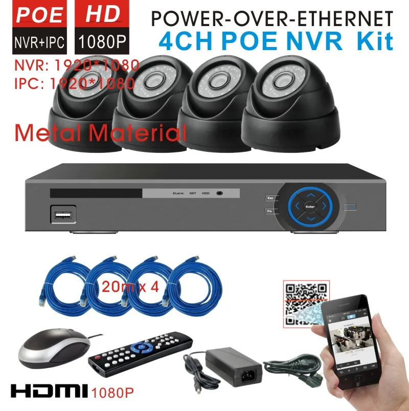 4CH 1080p network security cctv 2.0mp outdoor IP camera NVR System H.264 POE NVR Kit Video Surveillance set HDMI 1080P