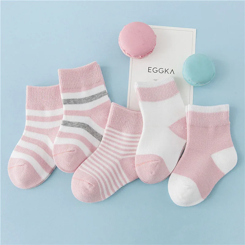 5 пара/лот, хлопковые носки для малышей Детские Зимние носки в полоску короткие носки для маленьких мальчиков и девочек