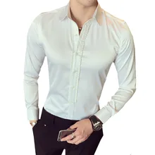 Сплошной цвет для мужчин офисные рубашки для бизнеса, торжественных случаев одежда с длинным рукавом Необычные мужской рубашки дизайнерские свадебные смокинг рубашк