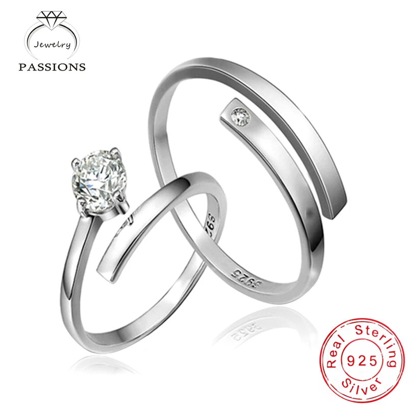 

Wholesale Fashion 925 Sterling Silver Rings Open Resizable Simple Lover Set Rings For Couples Women/Men Jewelry