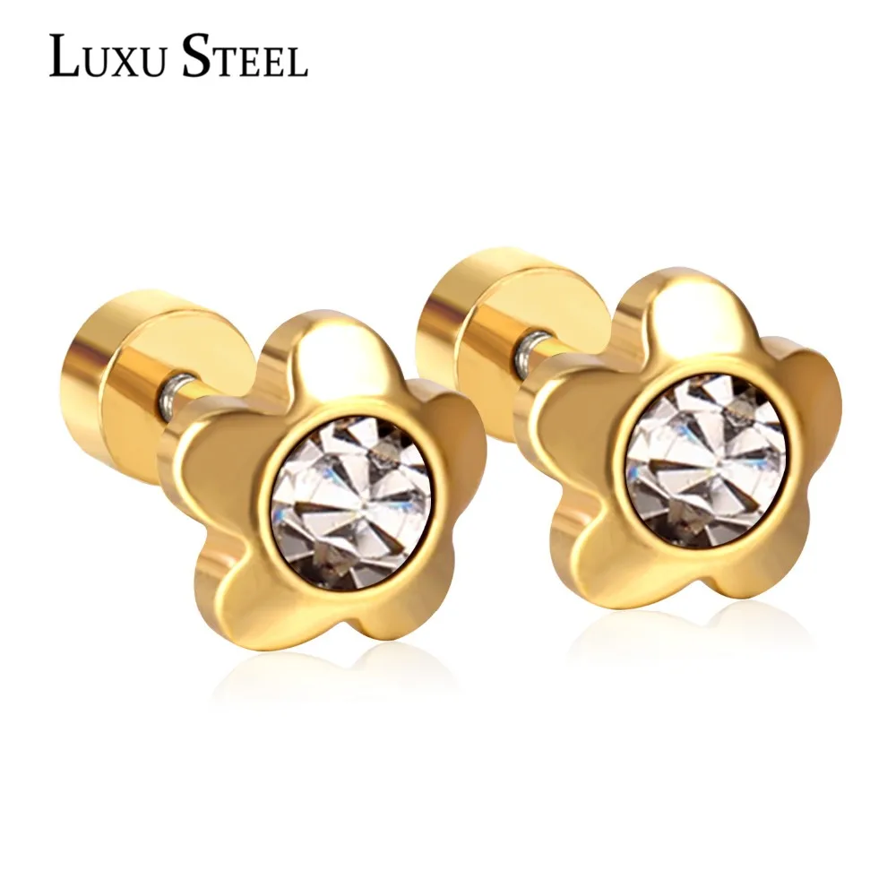 

LUXUSTEEL Flower Screw Stud Earring Pack with Gift Box Stainless Steel Round AAA Crystal Anti-allergy Stud Earrings Ladies/Baby
