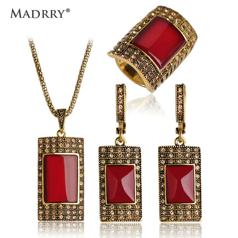 

Newest Personality Rectangle Necklaces Pendants & Earrings Ring Jewelry Sets Top Quality Vintage Jewelry Sets for Women Banquet
