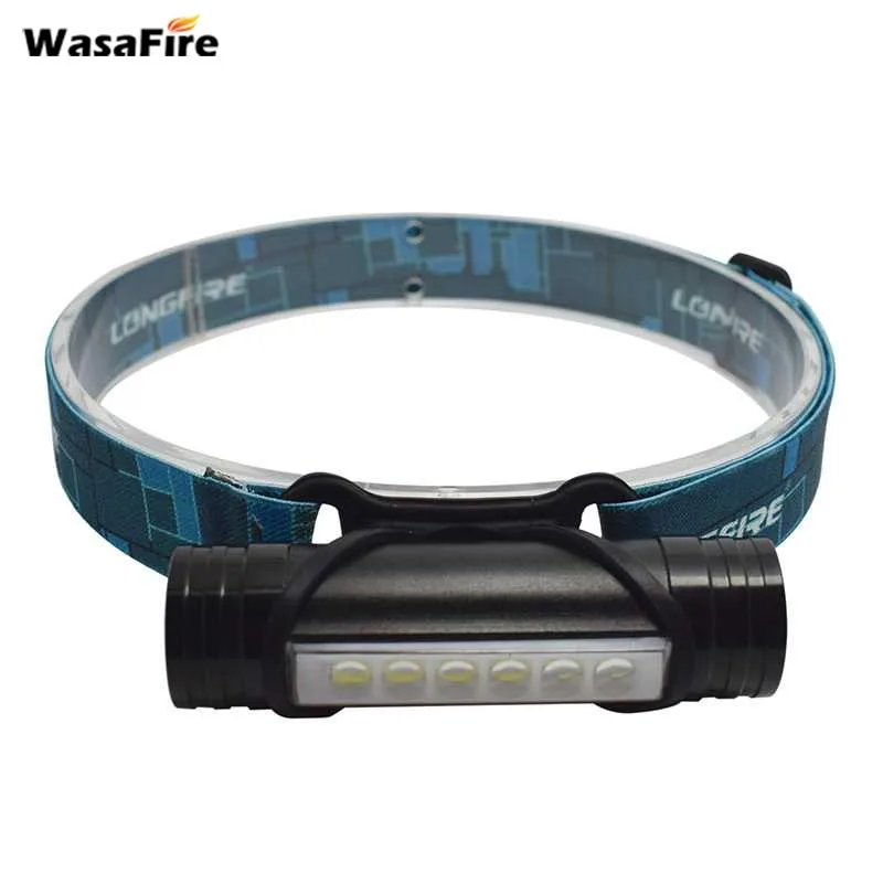 Best Wasafire 2pcs lot COB LED Headlamp Helmet Lamp 2000 Lumens USB Rechargeable Headlight 3 Mode Head Light Built in 2200mah Battery
