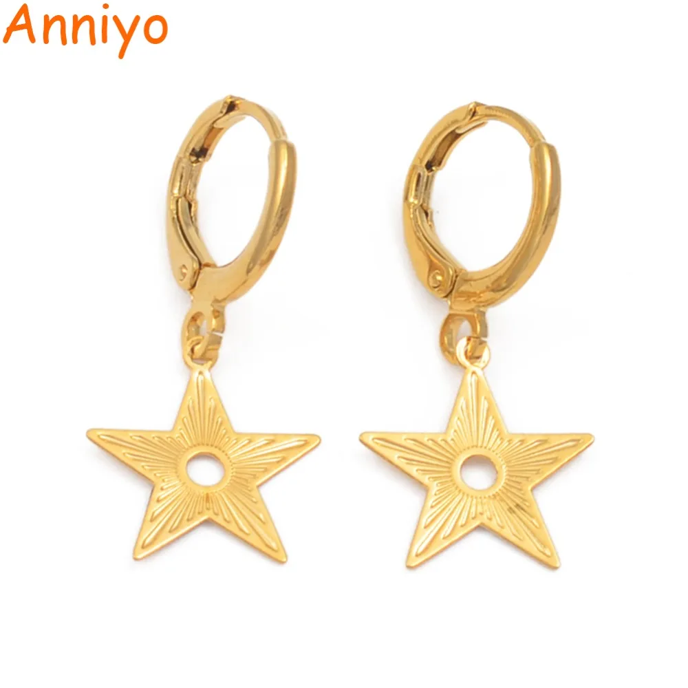 

Anniyo Small Five-pointed Star Earrings Women Gold Color Earrings for Girls Kiribati Jewelry Wholesale #015416