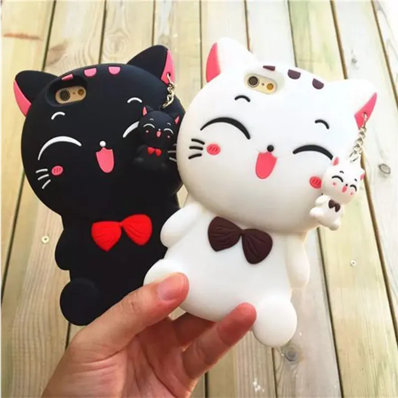 

Cute Cartoon 3D Fortune Cat Phone Cover For iPhone X XS XR XS Max 8 7 6 6S Plus 4 4S 5 5S SE Case Soft Silicone Rubber Back Case