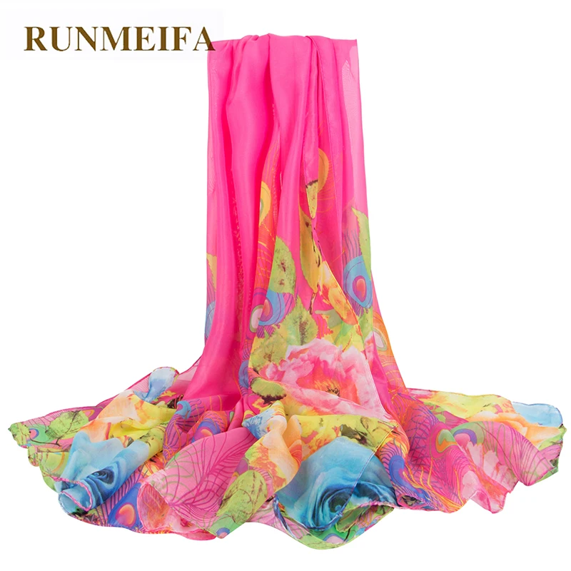 

RUNMEIFA New Design Women Beach Scarf Chiffon Silk Scarfs Summer Square Scarves Print flowers Shawl Summer Shawls And Hijabs