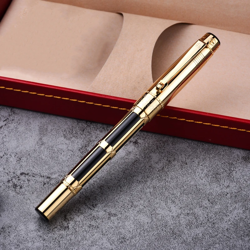 HERO 2065 Роскошная 10K перьевая ручка золотого цвета, полностью Металлическая Высококачественная Роскошная золотая клипса, черная/белая выдающаяся подарочная ручка, набор