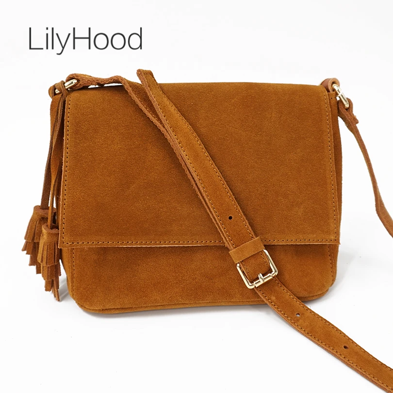 LilyHood, Женская Повседневная сумка на плечо из натуральной кожи, милые женские сумки через плечо в стиле бохо, для досуга, из замши, с бахромой, для музыкального фестиваля