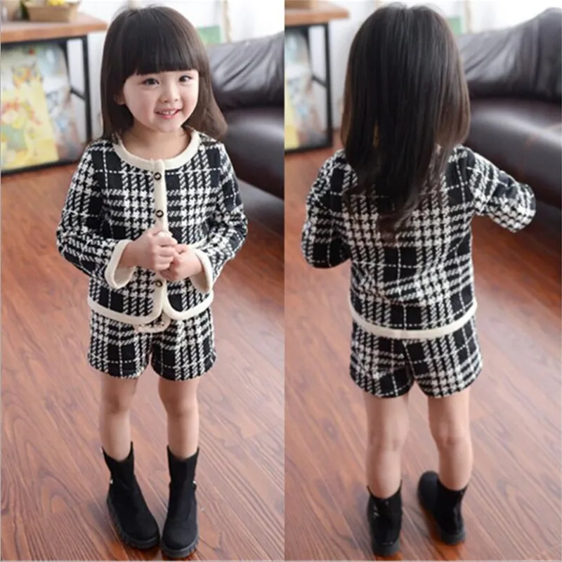 Conjunto de Roupas Jaqueta + Shorts Terno para o Bebê da Boa Traje de Treino Liligirl Crianças Meninas Temperamento Nova Xadrez 2 Pçs Qualidade 2020 19 pçs terno para o bebê da boa qualidade traje de treino