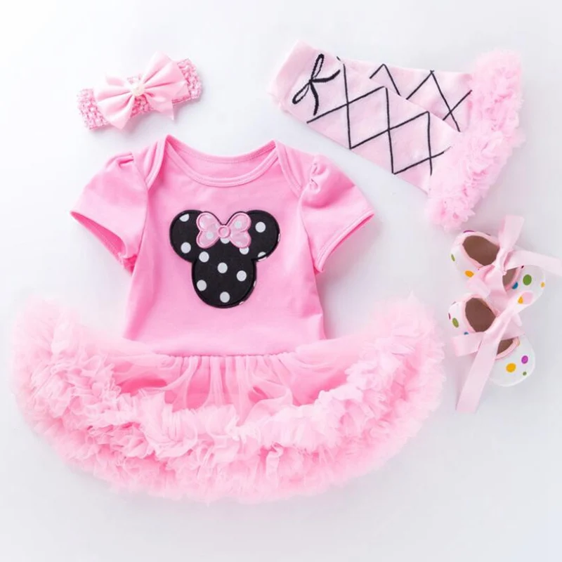 Fantasia Minnie/Летняя Одежда для новорожденных девочек кружевное платье повязка на голову обувь Гетры Одежда для младенцев комплекты с юбкой-пачкой на день рождения для девочек - Цвет: ED403-C