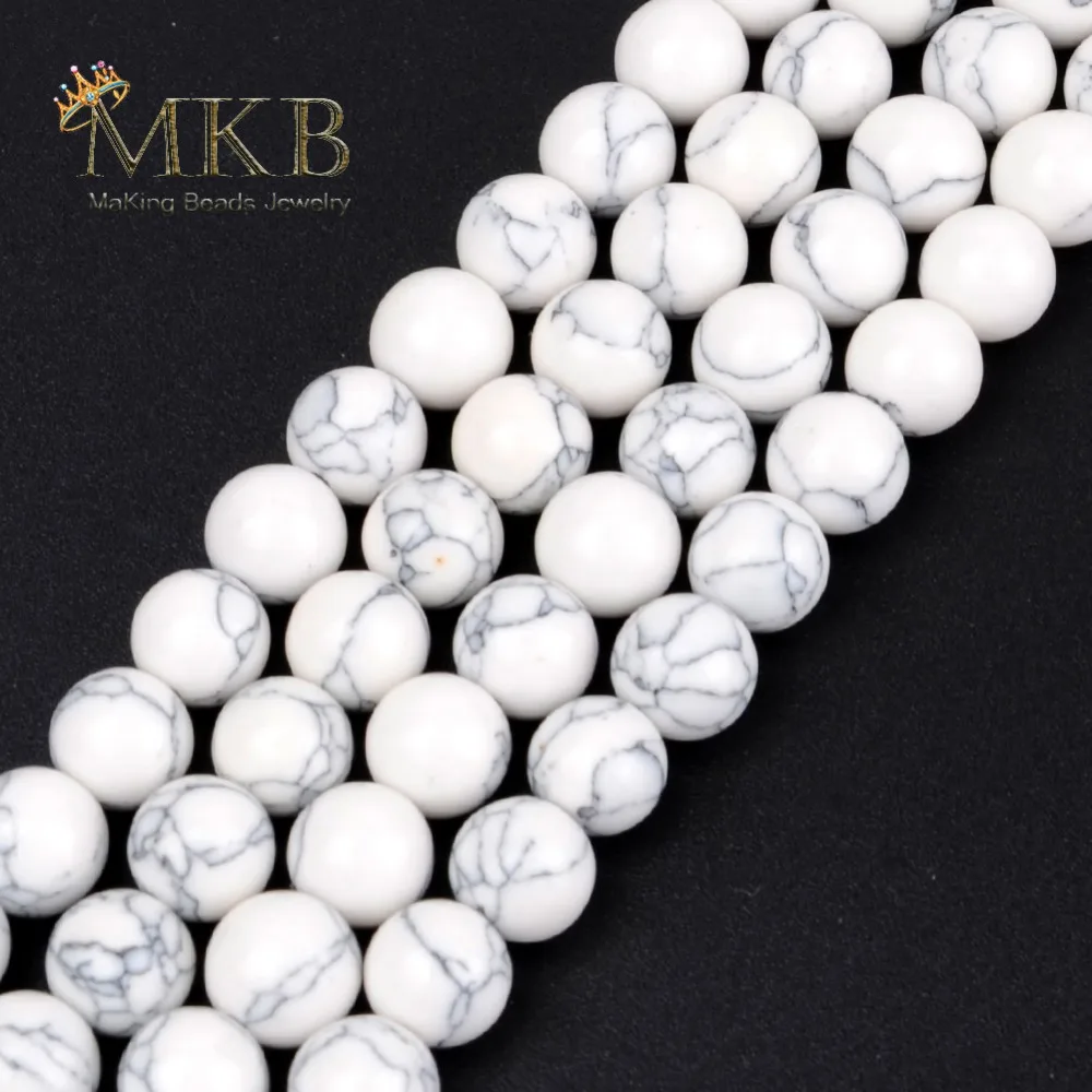 Белый Бирюзовый Камень Круглые бусины для изготовления ювелирных изделий 4 6 8 10 12 мм разделительные бусины Diy браслет ожерелье аксессуары