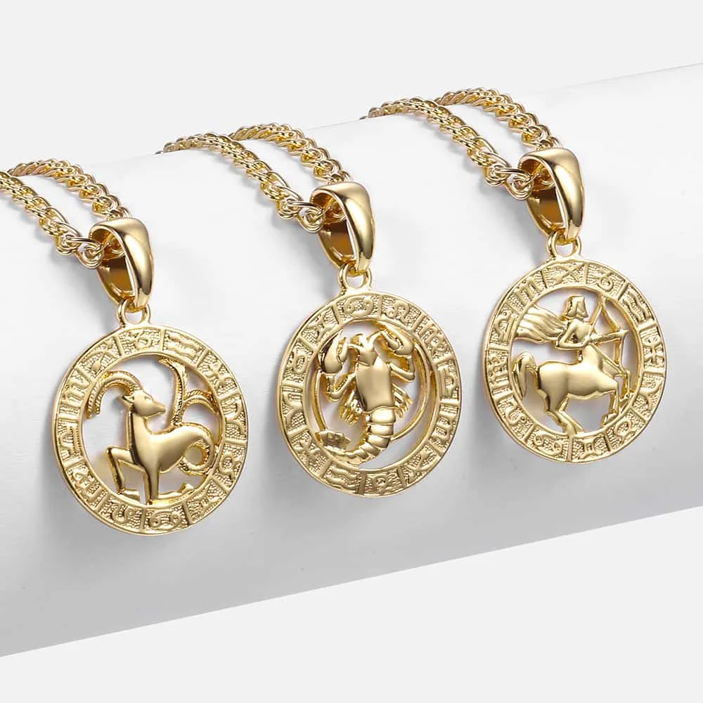 Davieslee 12 Знак зодиака, созвездие ожерелье с подвеской для женщин и мужчин, розовое золото, круглая форма DGPM16