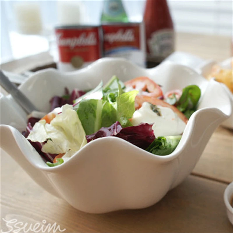 

1pc Creative Korean Porcelain Salad Vegetable Fruit Snacks Desserts Dining Bowl Serving Soup Dish Microwave Oven Dishwasher Safe