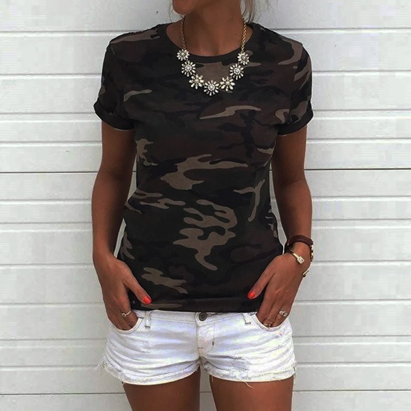 Woman Casual New Fashion T-Shirts Women's Camouflage T-Shirt Ladyes Summer O-Neck Slim Tee Tops Summer Clothing Women's Tees
