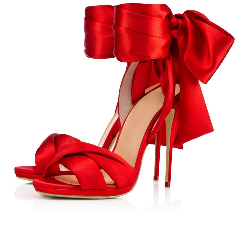 

Black Red Silk Butterfly Knot Thin High Heel Sandals Elegant Ankle Strap Party Shoes Cross Strap Stiletto Heel Banquet Shoes