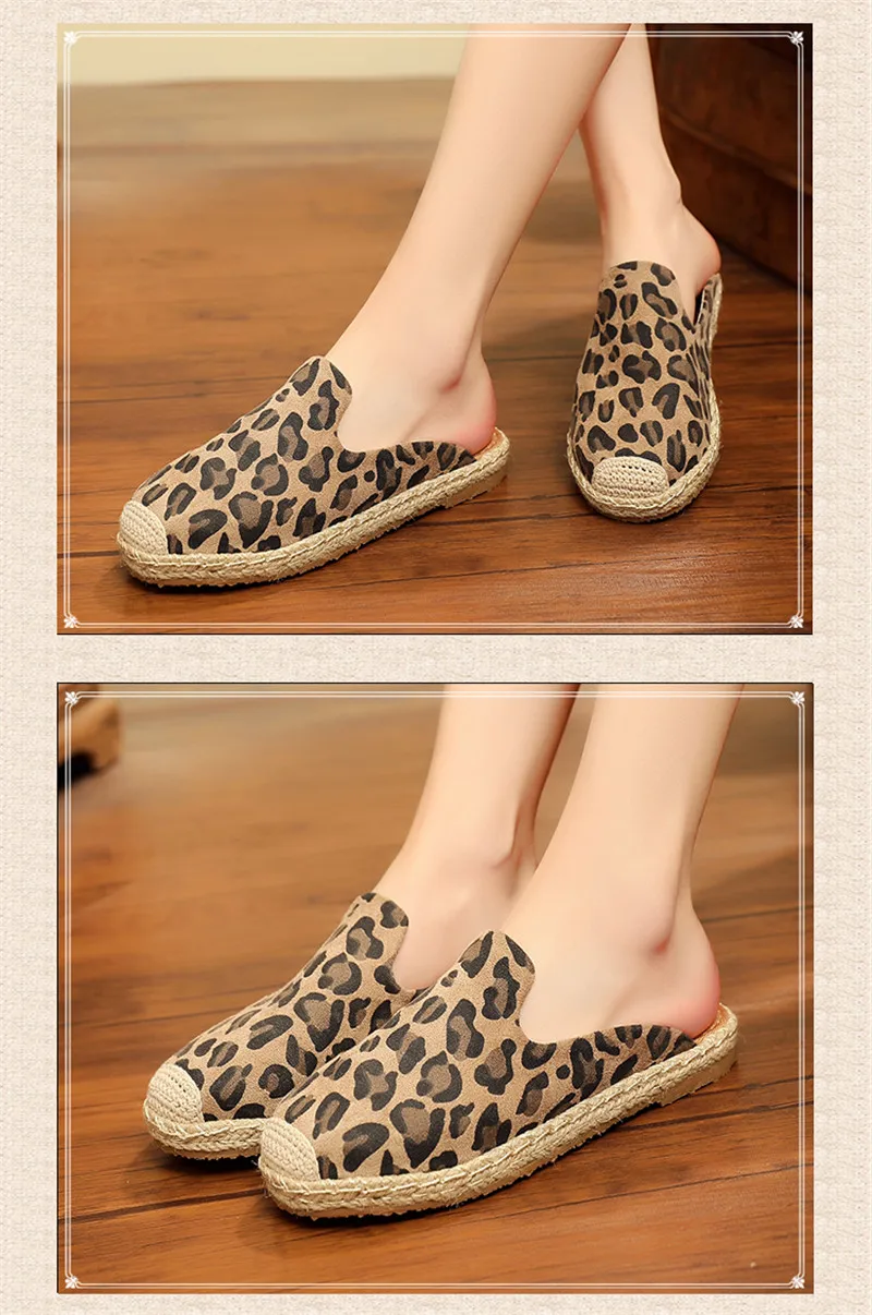 Lady Slippers2019 New Summer Sexy Casual Mules Shoes Round Toe Canvas Leopard Slides Footwear Slip on Fisherman Woman Espadrille (24)