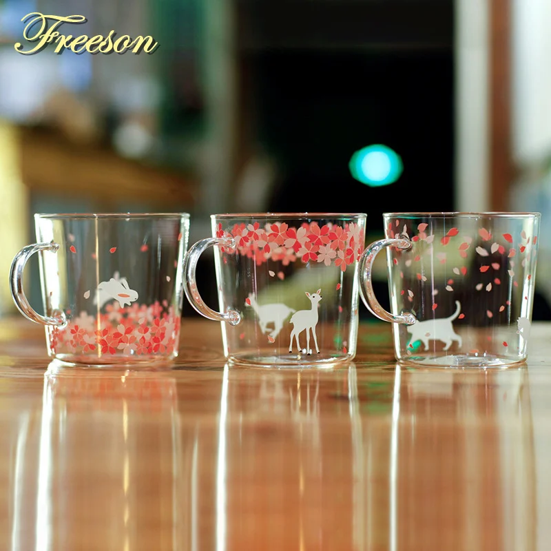 Cute Glass Cups Coffee Mugs Creative Cherry Blossoms Heat-resistant Mug  with Lid 500ml Children Tea Milk Cup Office Gifts - AliExpress