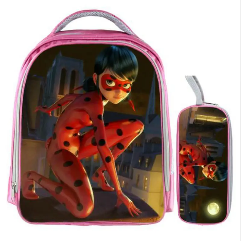 13 Inch Miraculous Ladybug Cat Noir Backpack Kids School Bags