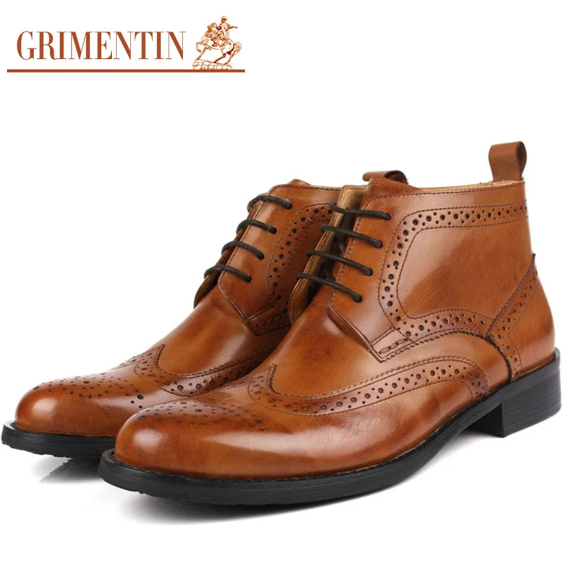 

Big Size Brand Fashion Men Ankle Boots Genuin Leather Lace-up Wintip Carved Winter Dress Shoes Size38-46 BO75