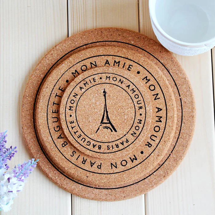  High Quality Japan Zakka Style Soft Wood Round Placemat Coaster Paris Eiffel Tower Printed Dining T