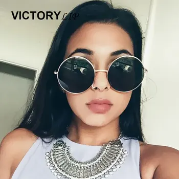 

VictoryLip Women 2017 New Fashion Brand Designer UV400 Men Sun Glasses Female Metal Frame Circle Round Big Size Sunglasses