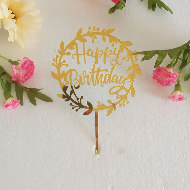 Золотой акриловый торт Топпер гирлянда блеск с днем рождения кекс Топпер для девочек день рождения праздничное украшение торта детский душ - Цвет: 7
