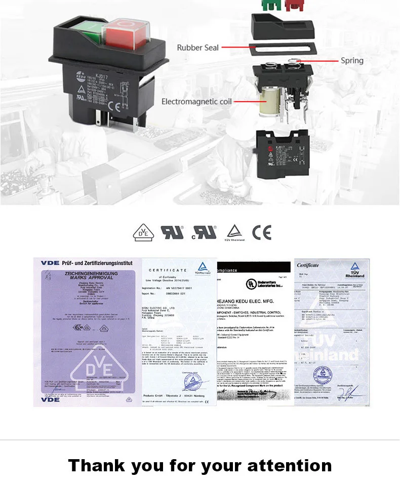 KJD17 5 контактов электромагнитный стартер кнопочные переключатели 16A AC250V IP55 Водонепроницаемый станок садовый инструмент оборудование переключатель безопасности