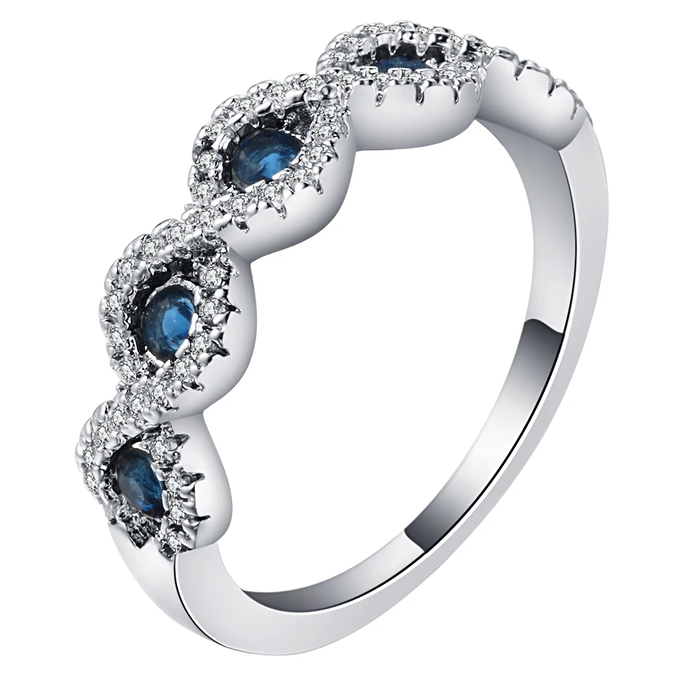 

Hot vintage british blue wreath rings for women charm wedding jewelry AAAAA CZ stone silver filled band promise bague