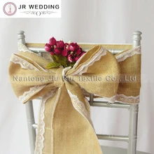 Натуральная Мешковина Hessian стул пояс с кружевной лентой на 2 стороны для деревенской свадьбы