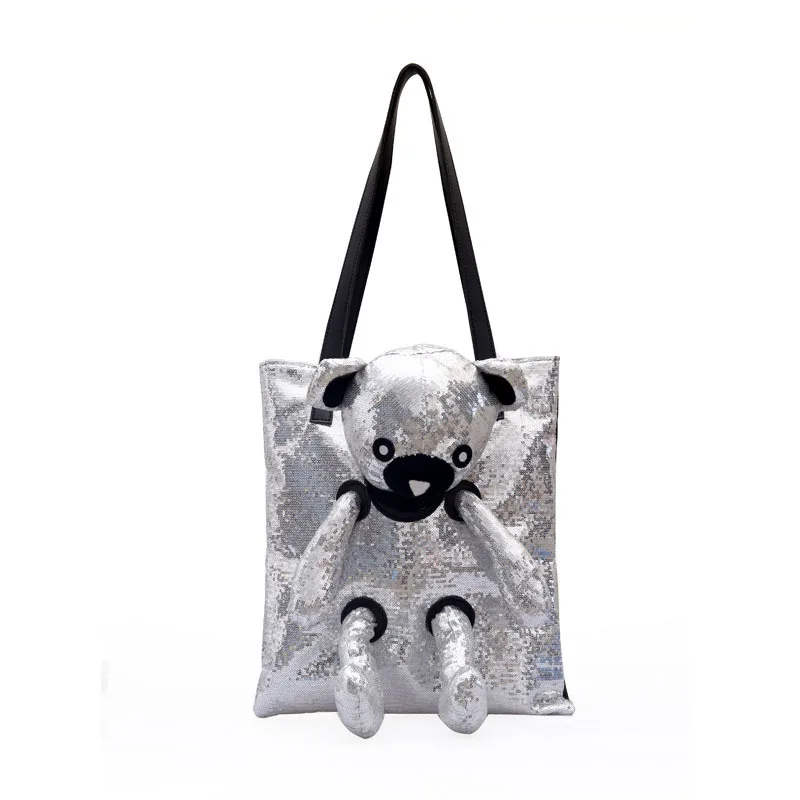 

Demeanour Three-dimensional Paillette Flash Light Bear Woman Fashion Trend Personality Single Shoulder Satchel Package Woman