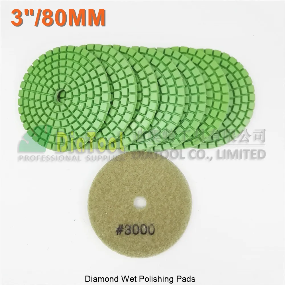 

SHDIATOOL 8pcs Diameter 80mm Grit#3000 Diamond Wet Polishing Pads 3" Resin Bond Stone Sanding Disc Granite Marble Sander Disk