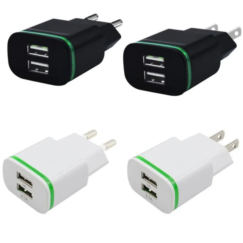 

UVR 2 Ports Led light EU US PLUG Mobile Phone Charger 2.1A Plug Power Adapter for iPhone Huawei Phone Dual USB Wall charger