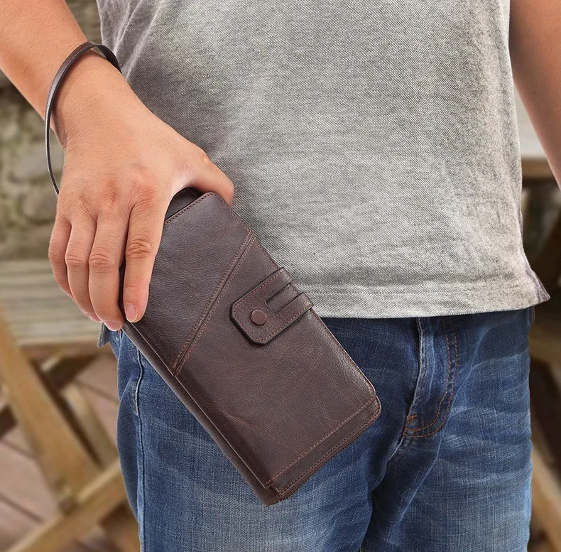 Мужская сумка-органайзер MISFITS, длинный кошелек из натуральной кожи на молнии с отделением для паспорта, монет и сотового телефона